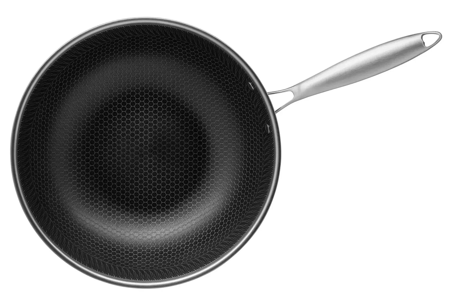 Vulcano Ceramica Wok, keramikbeschichtet mit Wabenstruktur | Silber / Schwarz | Edelstahl 18/10