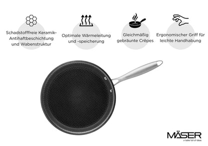 Vulcano Ceramica Crêpe Pan, ceramic-coated with honeycomb structure | Silver / Black | 18/10 Stainless Steel