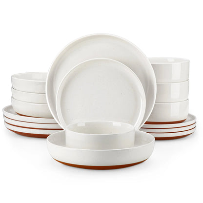 "Ivory - Pure" Kollektion | 16/24/32/48-tlg. Geschirr Set | Weiß, braun | Steingut - Töpferkunst | Steingut Geschirrsets