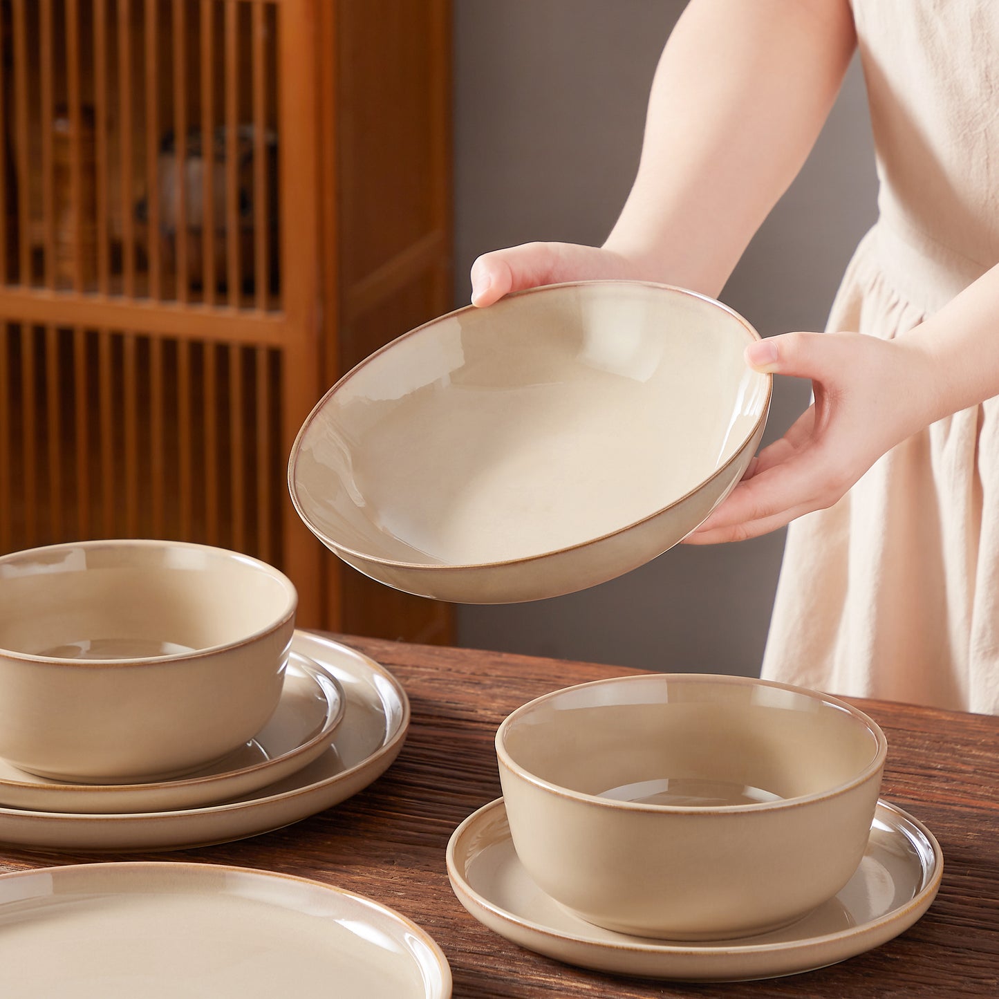 "Chic" Kollektion | 16-tlg. Geschirr Set | Beige | Steingut