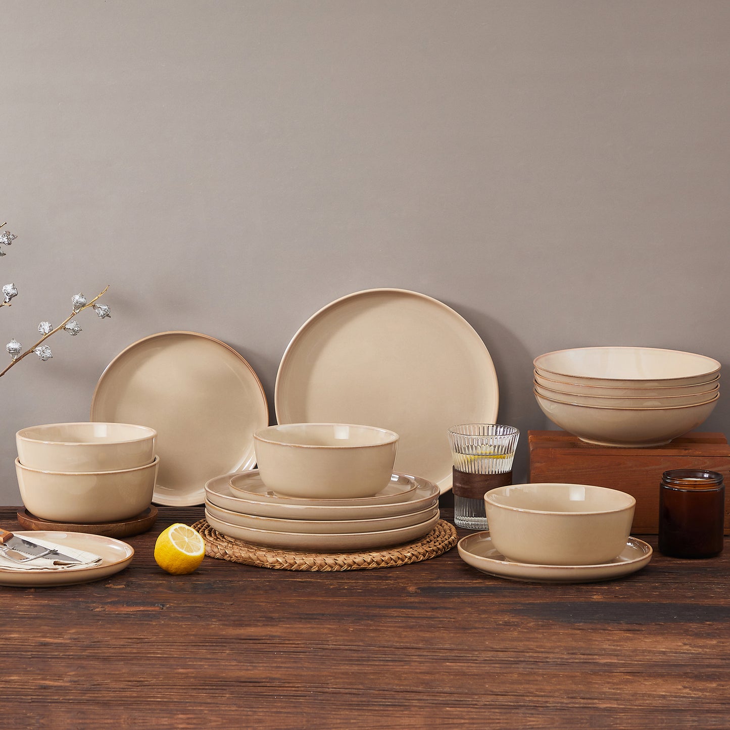 "Chic" Kollektion | 16-tlg. Geschirr Set | Beige | Steingut
