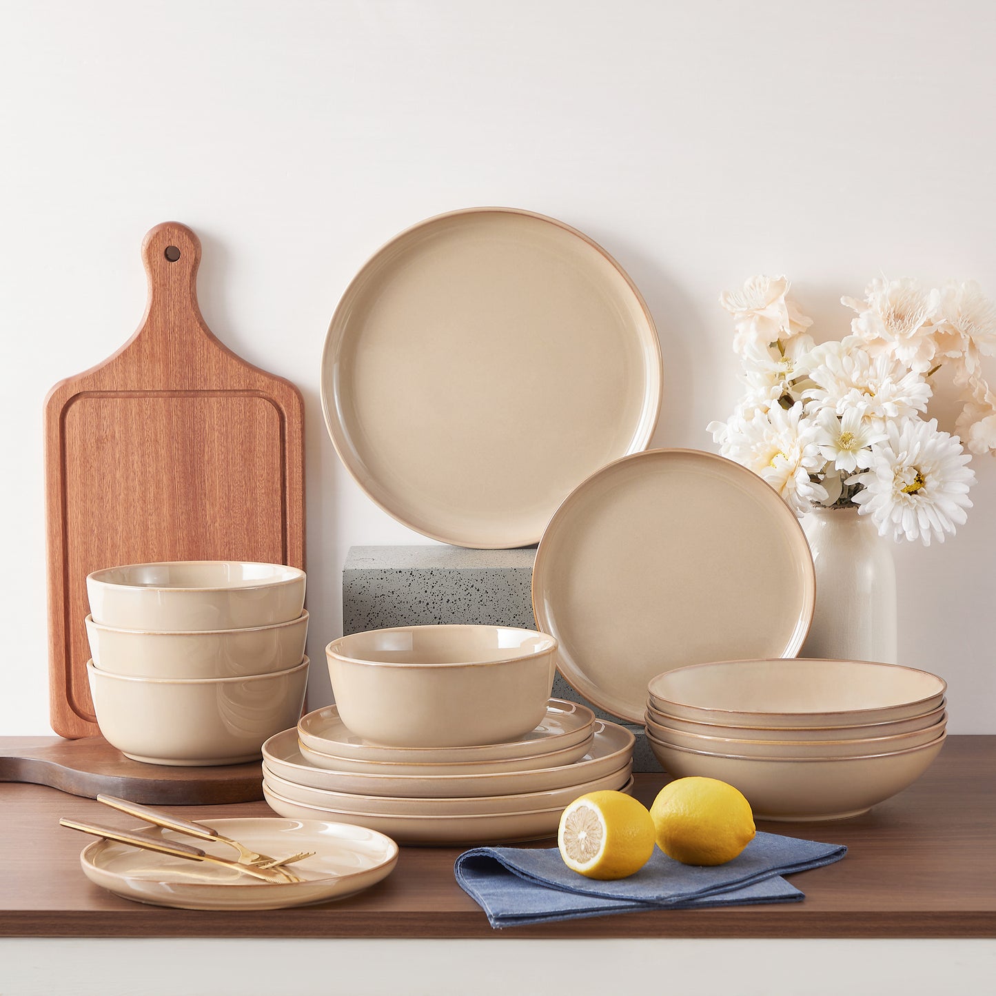 "Chic" Kollektion | 16-tlg. Geschirr Set | Beige | Steingut