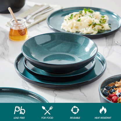 Chic Geschirr-Set 24-teilig, Petrol/Schwarz – Steingut