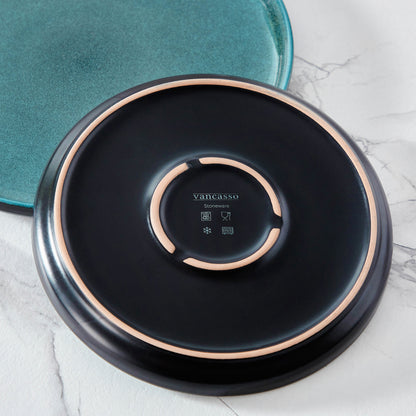 Chic Geschirr-Set 24-teilig, Petrol/Schwarz – Steingut