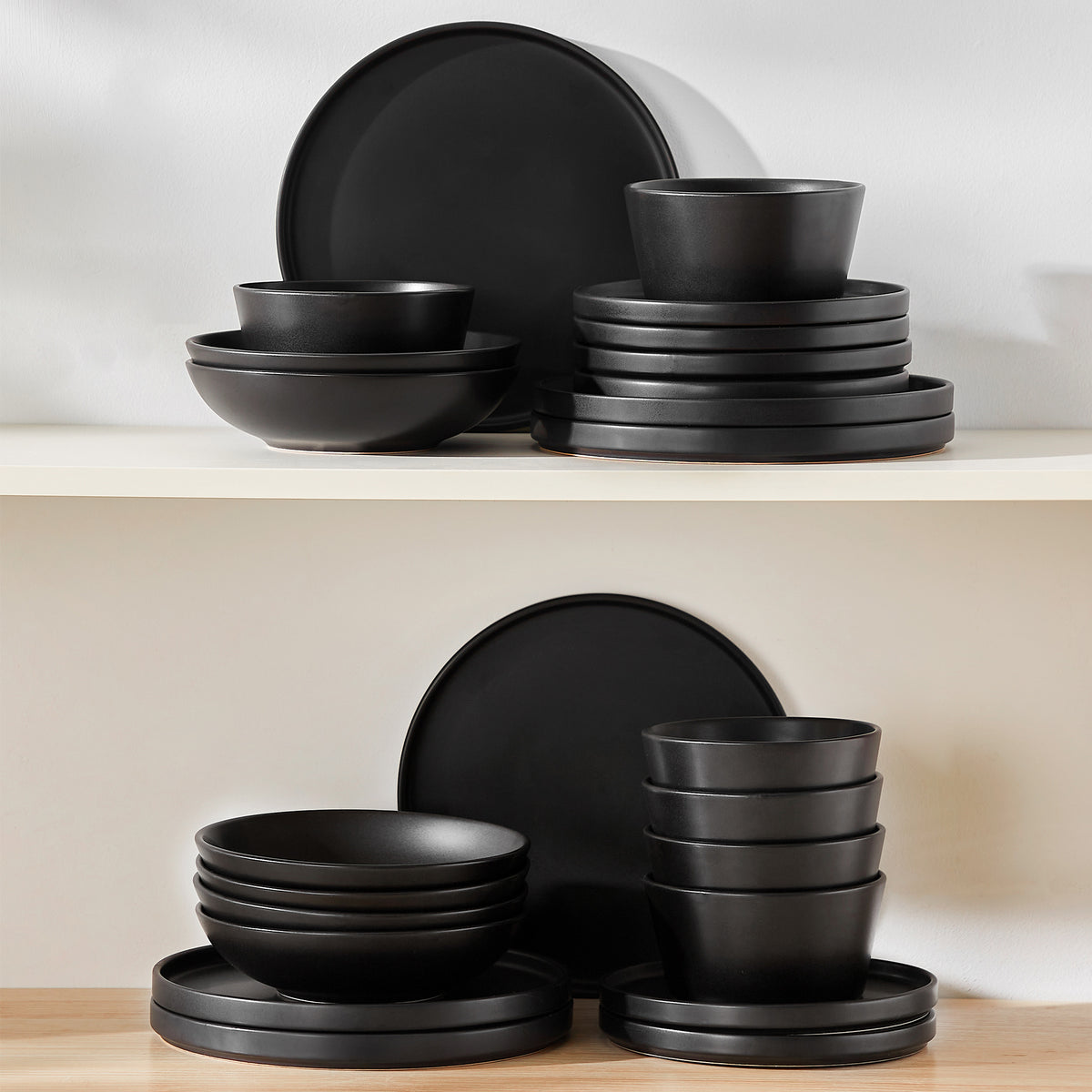 Chic Geschirr-Set 24-teilig, Schwarz – Steingut