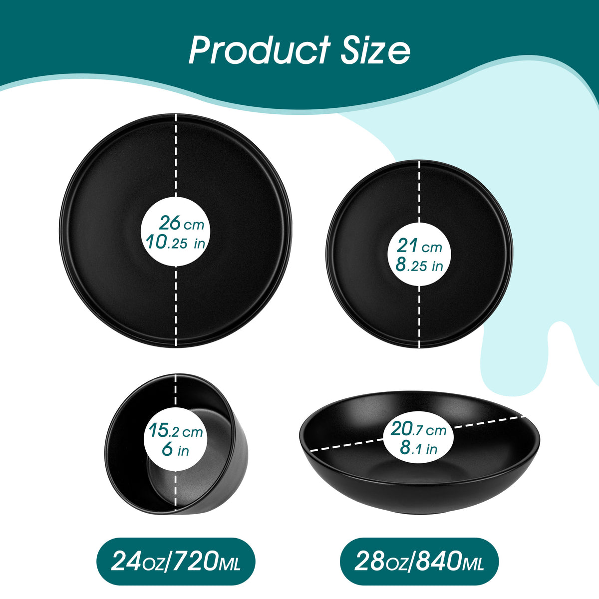 Chic Geschirr-Set 24-teilig, Schwarz – Steingut