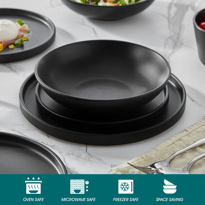 Chic Geschirr-Set 24-teilig, Schwarz – Steingut