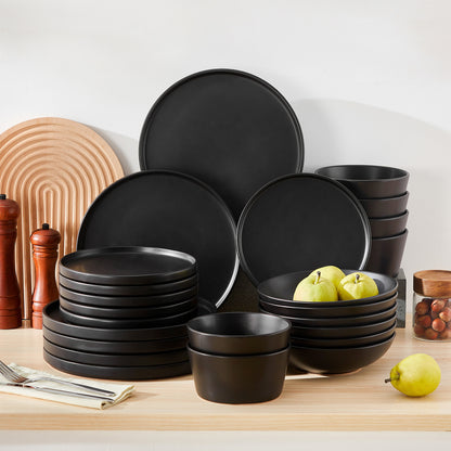 Chic Geschirr-Set 24-teilig, Schwarz – Steingut