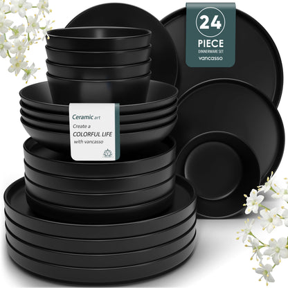 Chic Geschirr-Set 24-teilig, Schwarz – Steingut