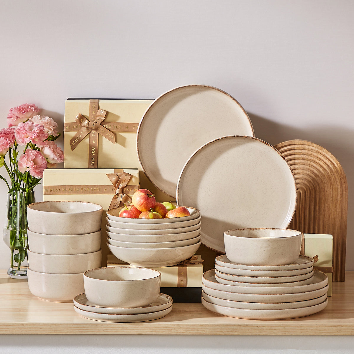 Chic Geschirr-Set 24-teilig, Beige – Steingut