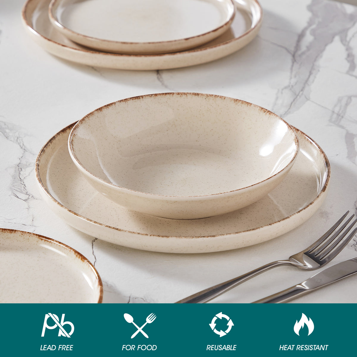 Chic Geschirr-Set 24-teilig, Beige – Steingut