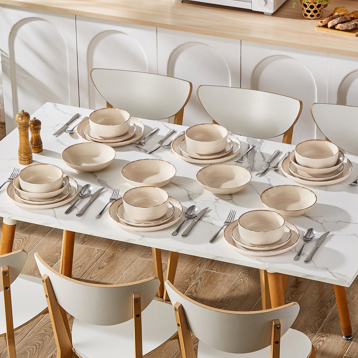 Chic Geschirr-Set 24-teilig, Beige – Steingut