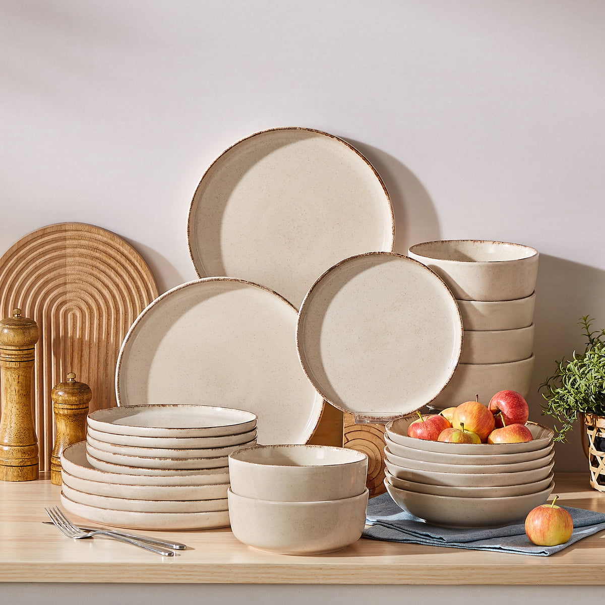 Chic Geschirr-Set 24-teilig, Beige – Steingut