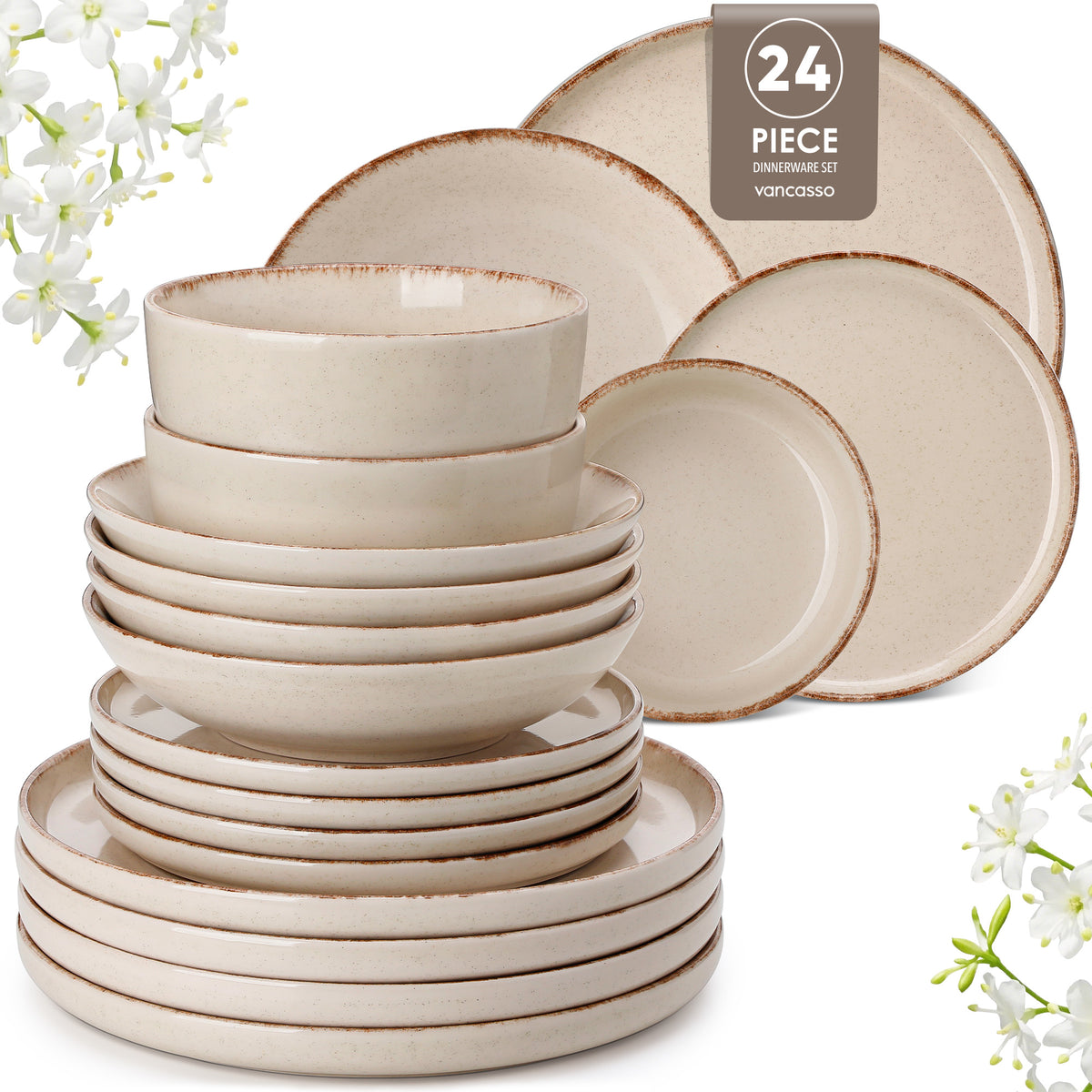 Chic Geschirr-Set 24-teilig, Beige – Steingut