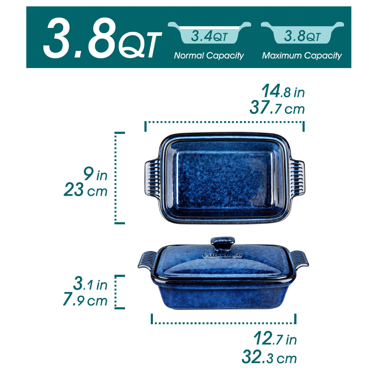 Color Auflaufform mit Deckel, 1,85 l / 3,55 l, Blau – Steingut – 3,55 l