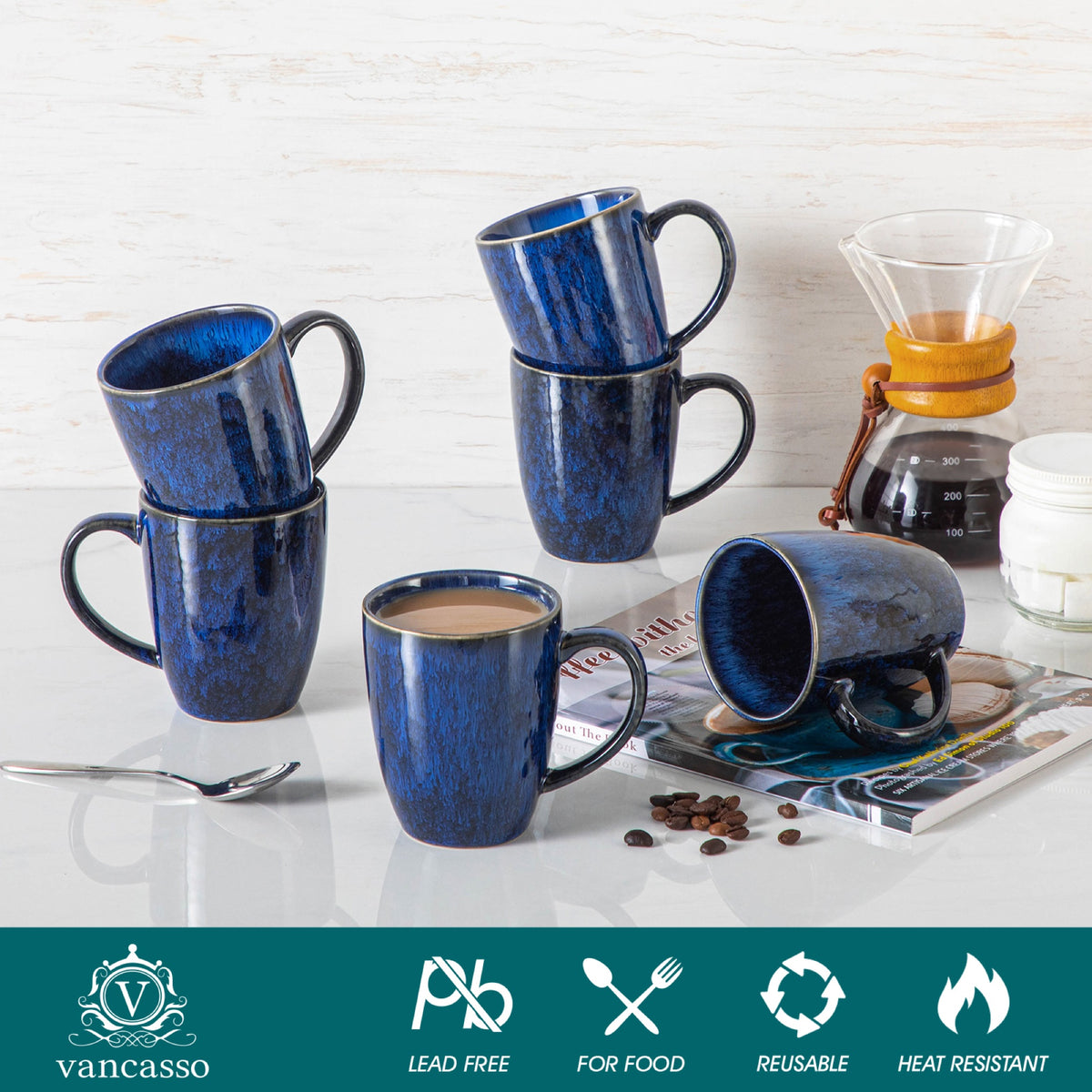 Color Tassen-Set 6-teilig, 360/480 ml, Blau – Steingut – 360 ml