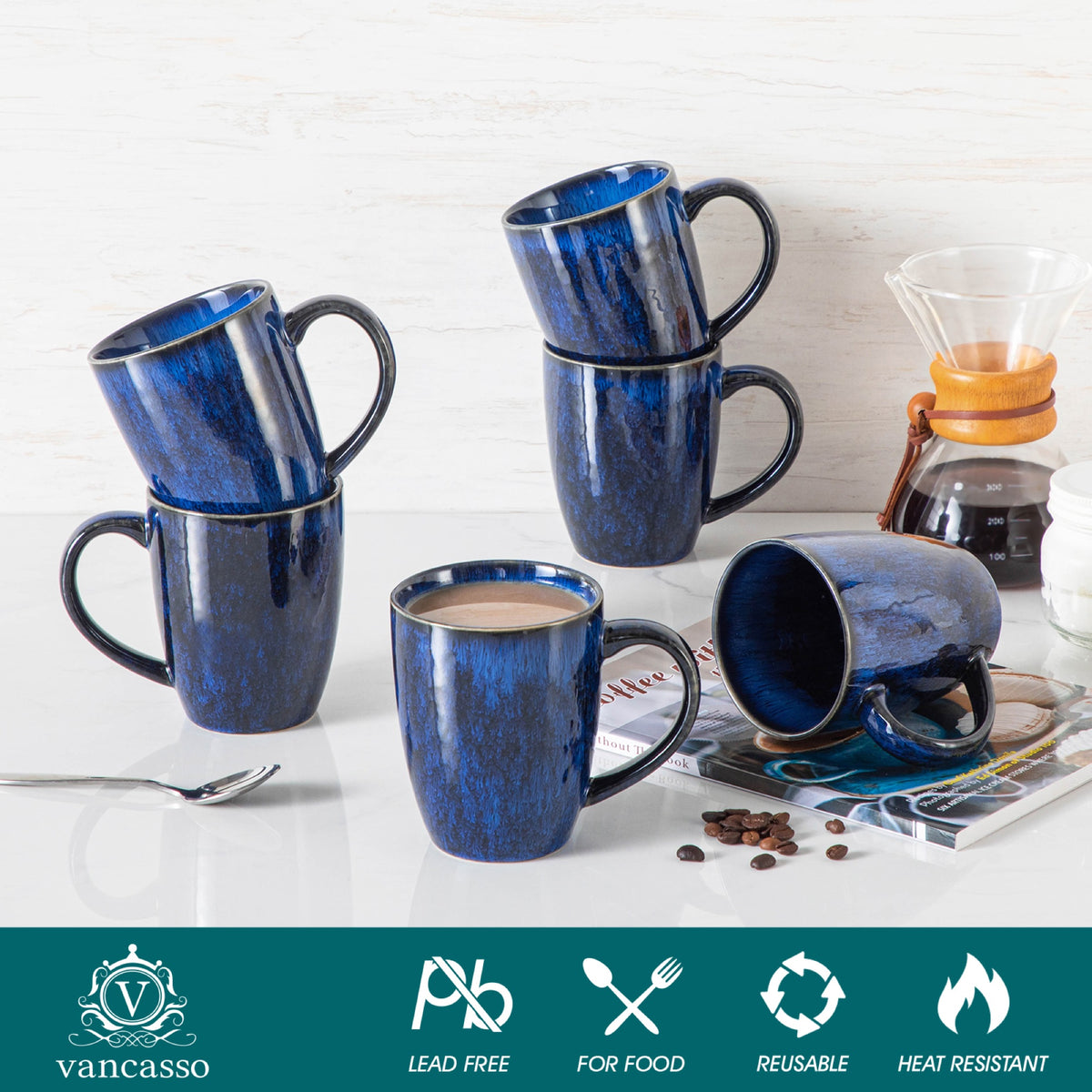 Color Tassen-Set 6-teilig, 360/480 ml, Blau – Steingut – 480 ml