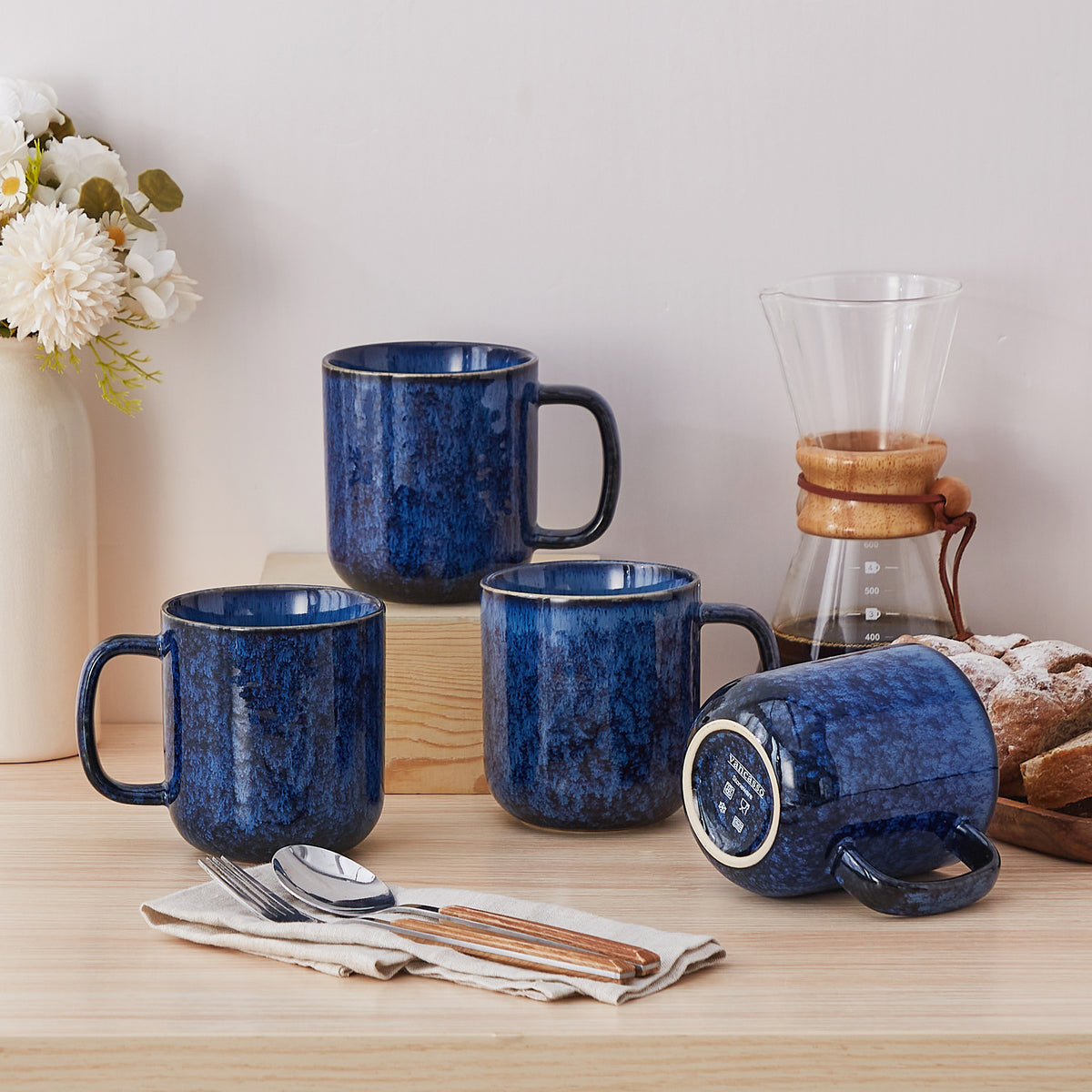 Color Pure Becher-Set 4-teilig, 480 ml, Blau – Steingut