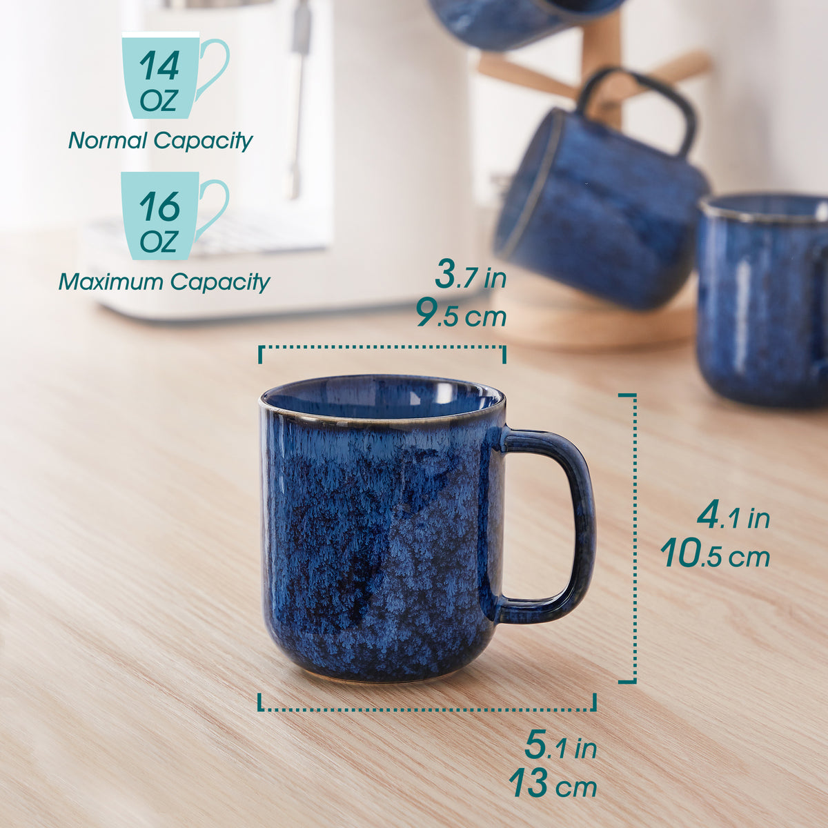Color Pure Becher-Set 4-teilig, 480 ml, Blau – Steingut