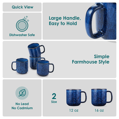 Color Pure Becher-Set 4-teilig, 480 ml, Blau – Steingut