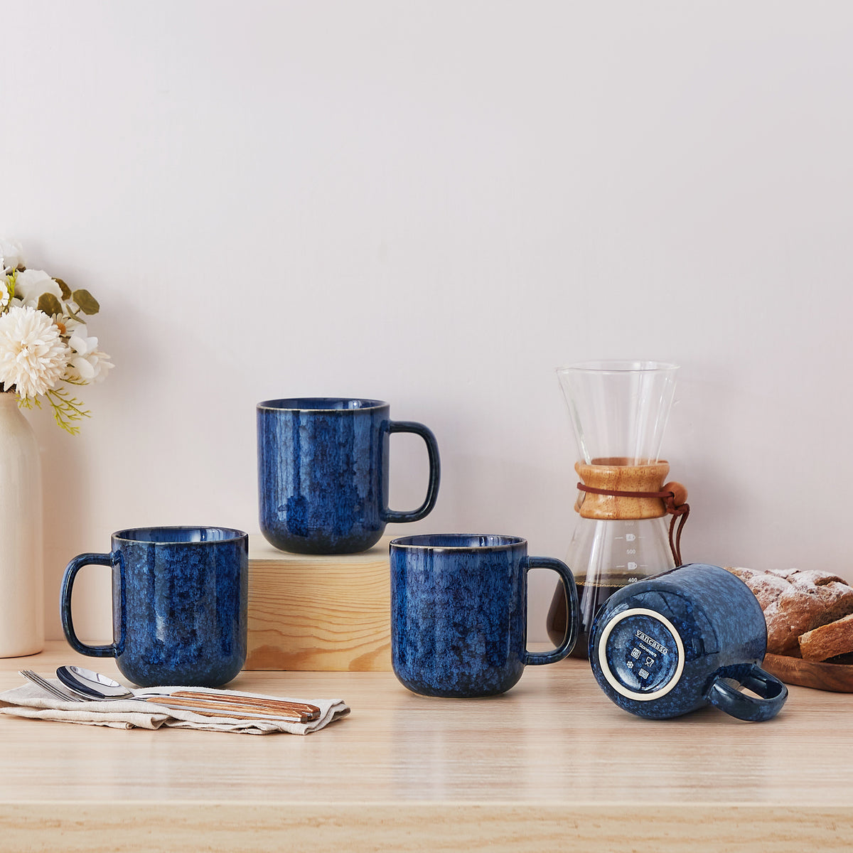 Color Pure Becher-Set 4-teilig, 480 ml, Blau – Steingut