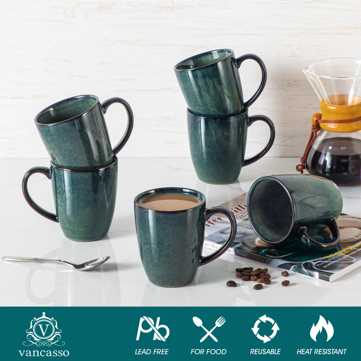 Color Tassen-Set 6-teilig, 360/480 ml, Grün – Steingut – 360 ml