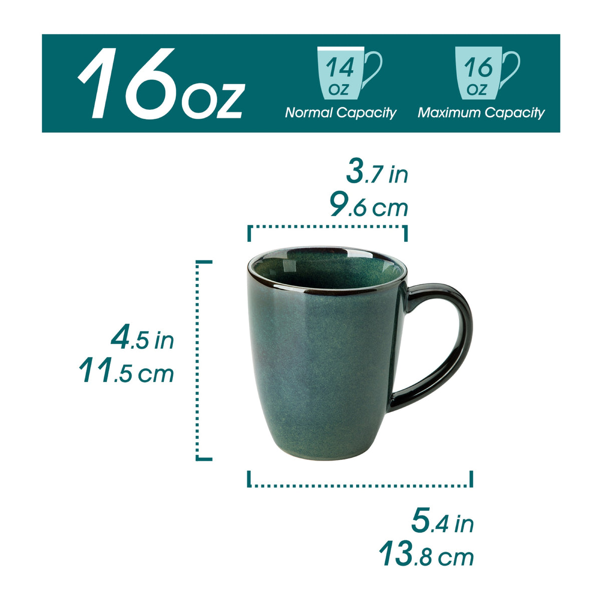 Color Tassen-Set 6-teilig, 360/480 ml, Grün – Steingut – 480 ml
