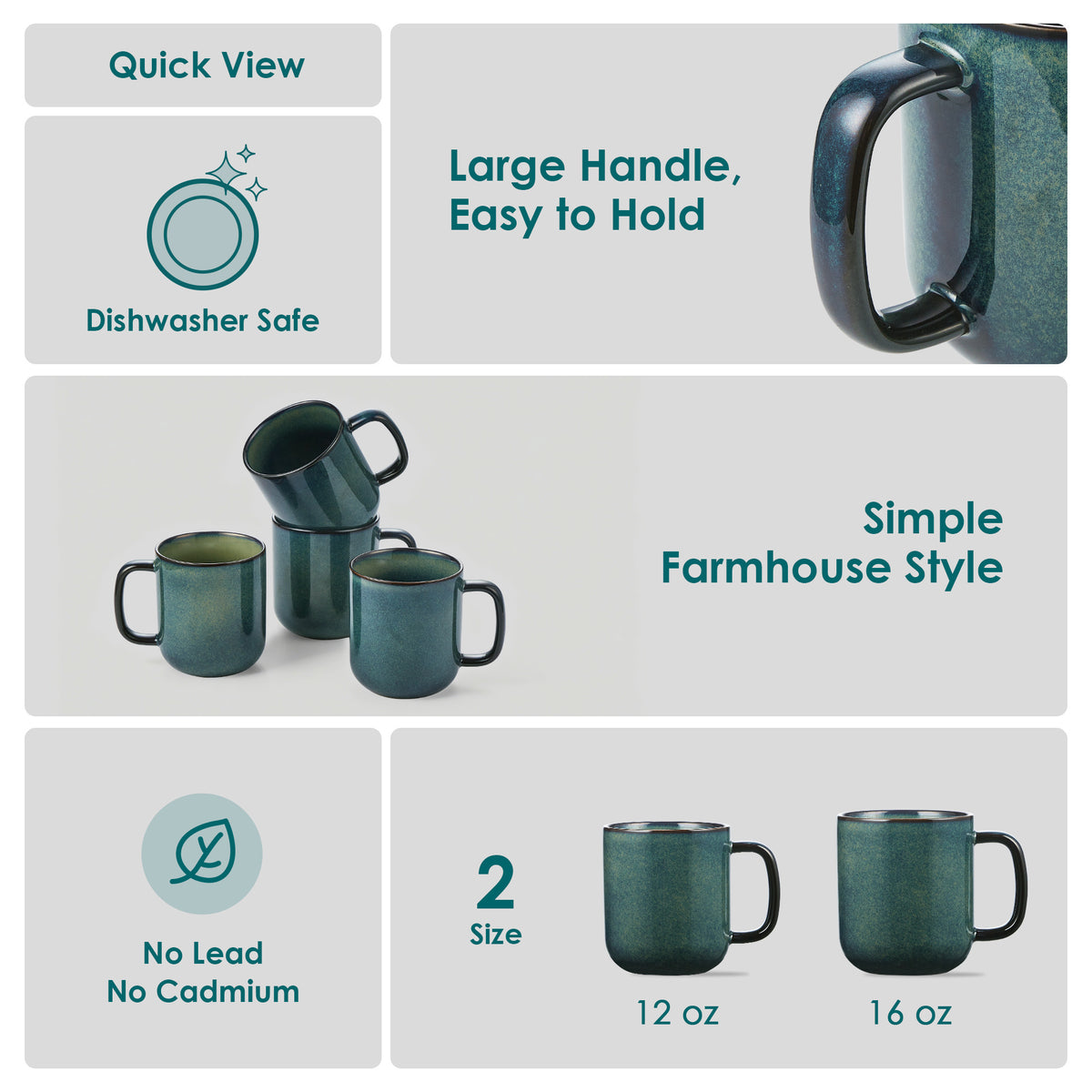 Color Pure Becher-Set 4-teilig, 480 ml, Grün – Steingut