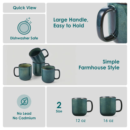 Color Pure Becher-Set 4-teilig, 480 ml, Grün – Steingut