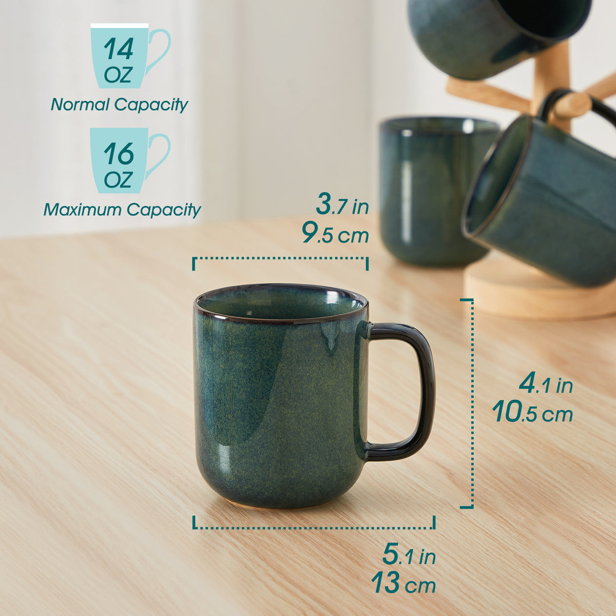 Color Pure Becher-Set 4-teilig, 480 ml, Grün – Steingut