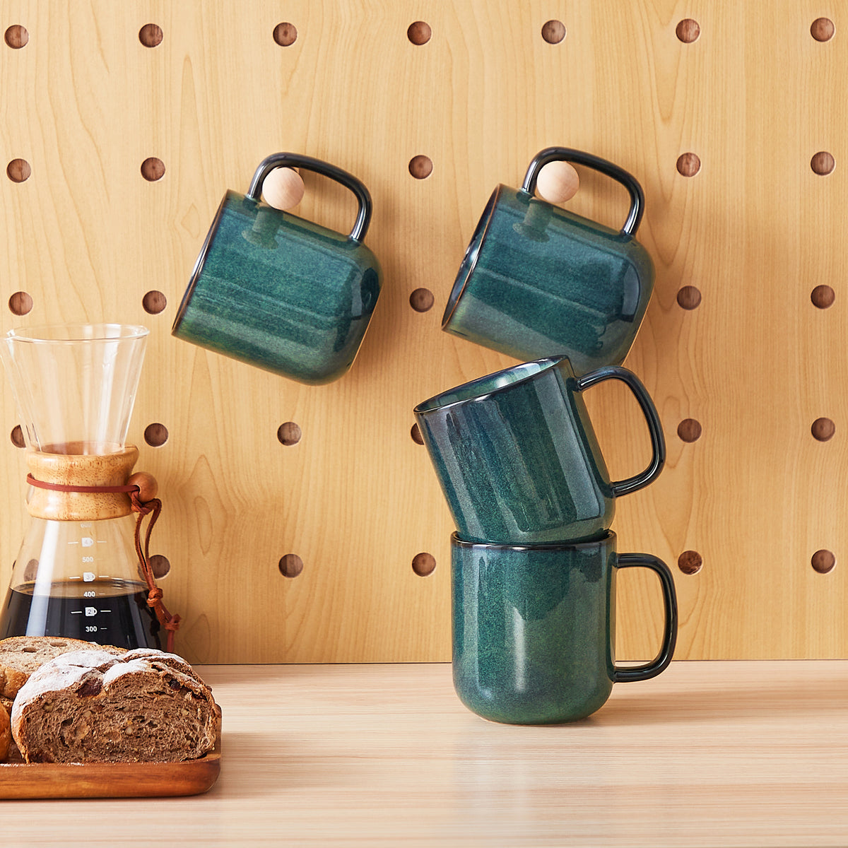 Color Pure Becher-Set 4-teilig, 480 ml, Grün – Steingut