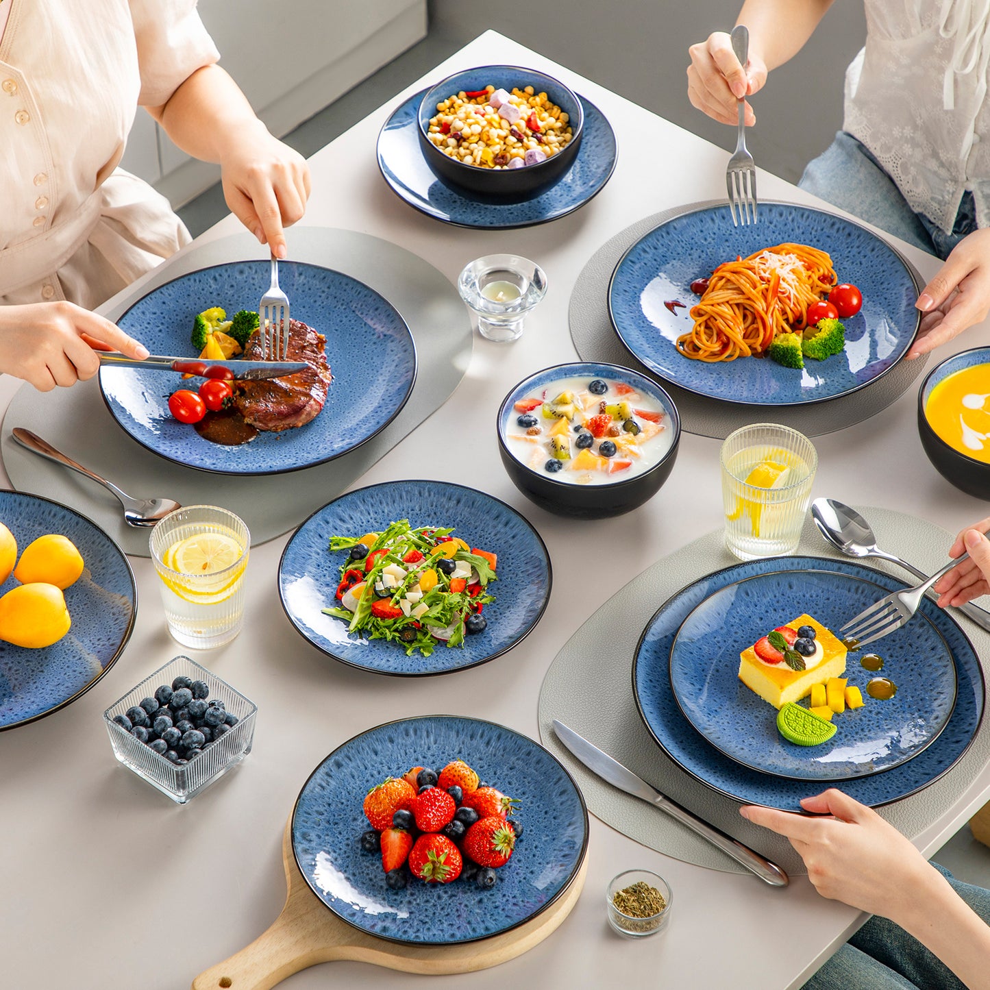 "Bubble" collection | 16/32/48-piece tableware set | Blue | Stoneware