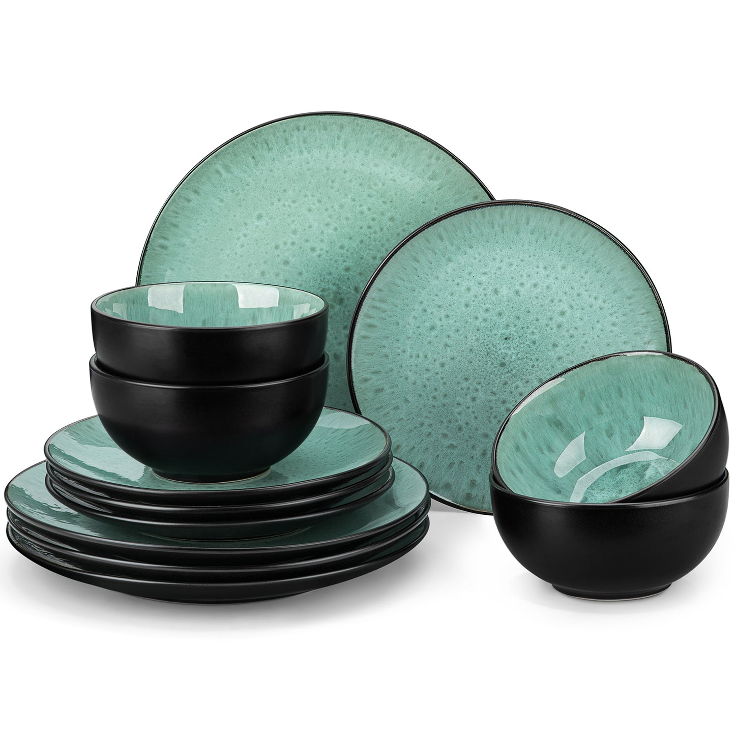 "Bubble" Collection | 12/24/36-piece Dinnerware Set | Turquoise | Stoneware