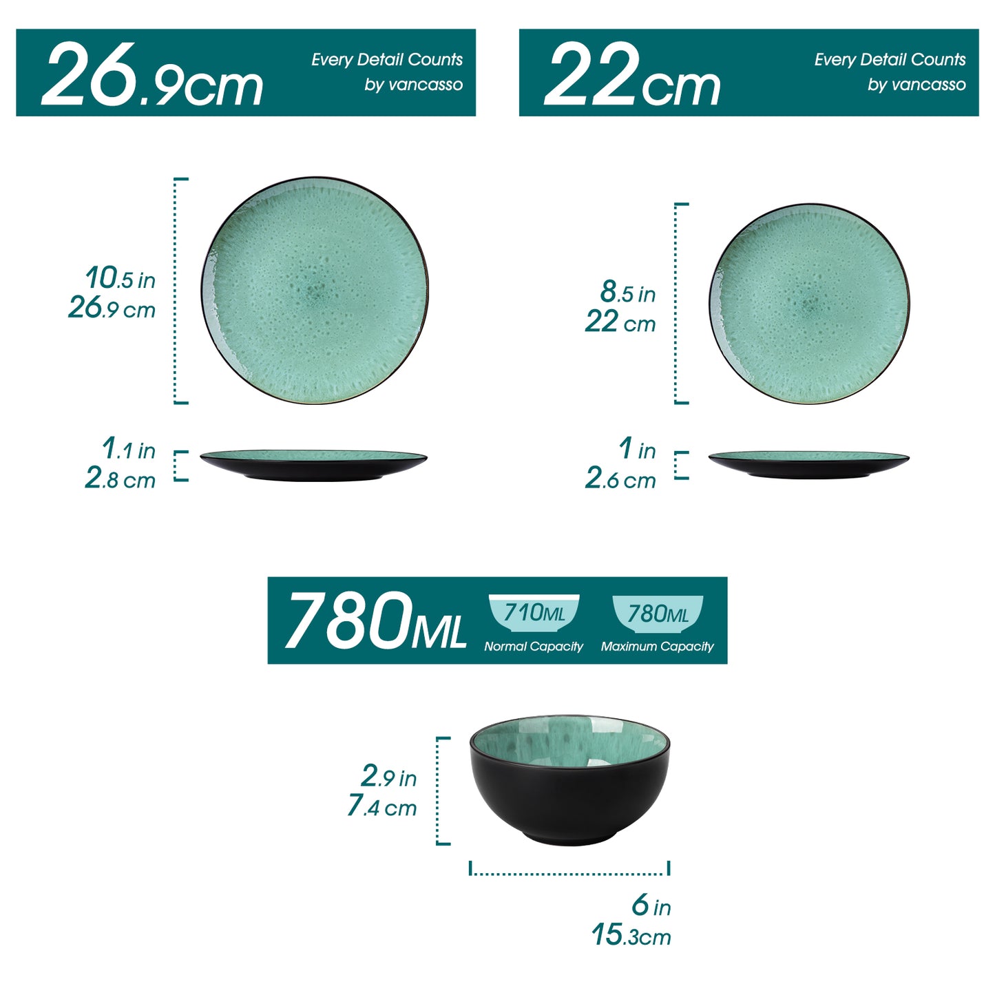 "Bubble" Collection | 12/24/36-piece Dinnerware Set | Turquoise | Stoneware