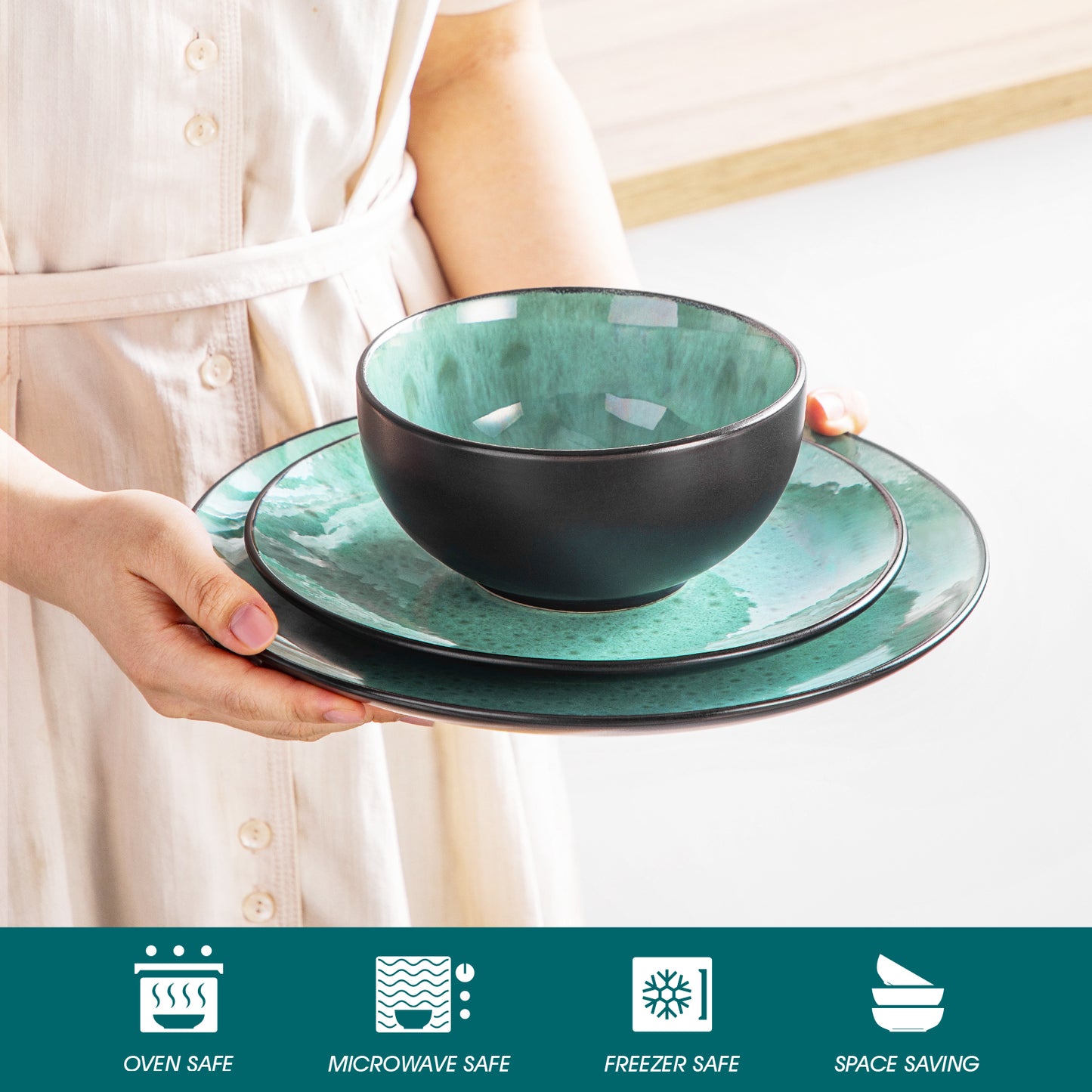 "Bubble" Collection | 12/24/36-piece Dinnerware Set | Turquoise | Stoneware