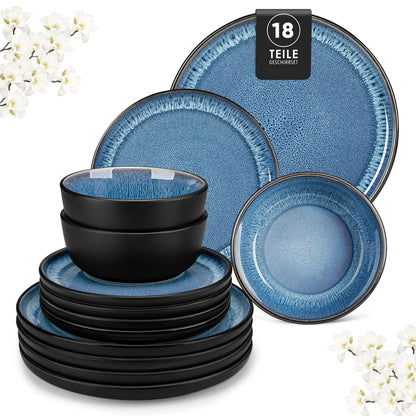 "Chic" Kollektion | 18/36-tlg. Geschirr Set | Blau | Steingut