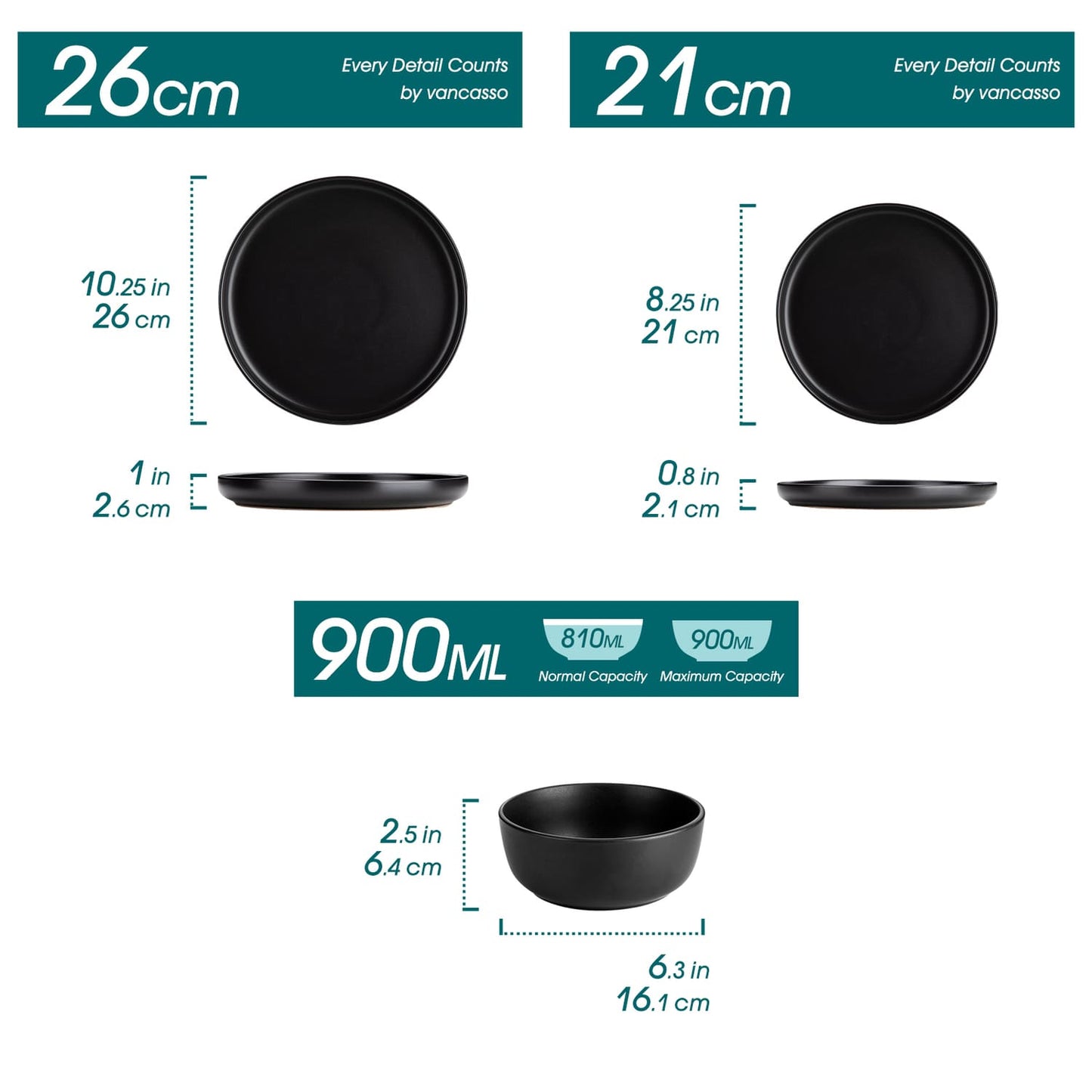 "Chic" Kollektion | 18/36-tlg. Geschirr Set | Schwarz | Steingut