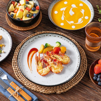 "Chic" Kollektion | 16/24-tlg. Geschirr Set | Weiß, Schwarz | Steingut - Töpferkunst | Steingut Geschirrsets