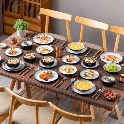 "Chic" Kollektion | 16/24-tlg. Geschirr Set | Weiß, Schwarz | Steingut - Töpferkunst | Steingut Geschirrsets