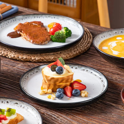 "Chic" Kollektion | 16/24-tlg. Geschirr Set | Weiß, Schwarz | Steingut - Töpferkunst | Steingut Geschirrsets