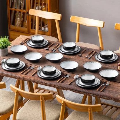 "Chic" Kollektion | 16/24-tlg. Geschirr Set | Weiß, Schwarz | Steingut - Töpferkunst | Steingut Geschirrsets