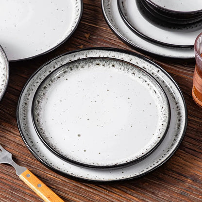 "Chic" Kollektion | 16/24-tlg. Geschirr Set | Weiß, Schwarz | Steingut - Töpferkunst | Steingut Geschirrsets