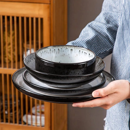 "Chic" Kollektion | 16/24-tlg. Geschirr Set | Weiß, Schwarz | Steingut - Töpferkunst | Steingut Geschirrsets