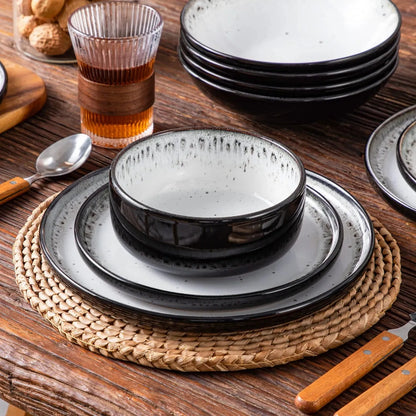 "Chic" Kollektion | 16/24-tlg. Geschirr Set | Weiß, Schwarz | Steingut - Töpferkunst | Steingut Geschirrsets