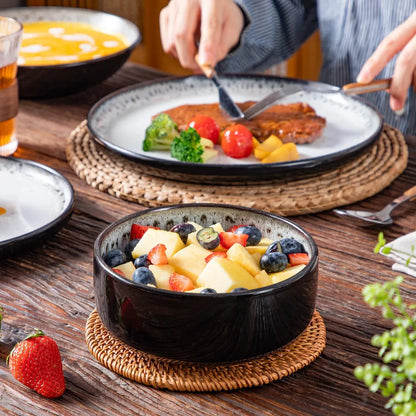 "Chic" Kollektion | 16/24-tlg. Geschirr Set | Weiß, Schwarz | Steingut - Töpferkunst | Steingut Geschirrsets