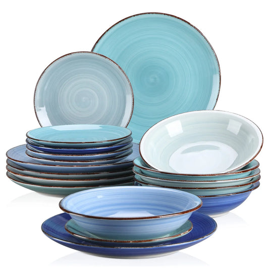 "Circle" collection | 18/36-piece tableware set | Shades of blue | Stoneware