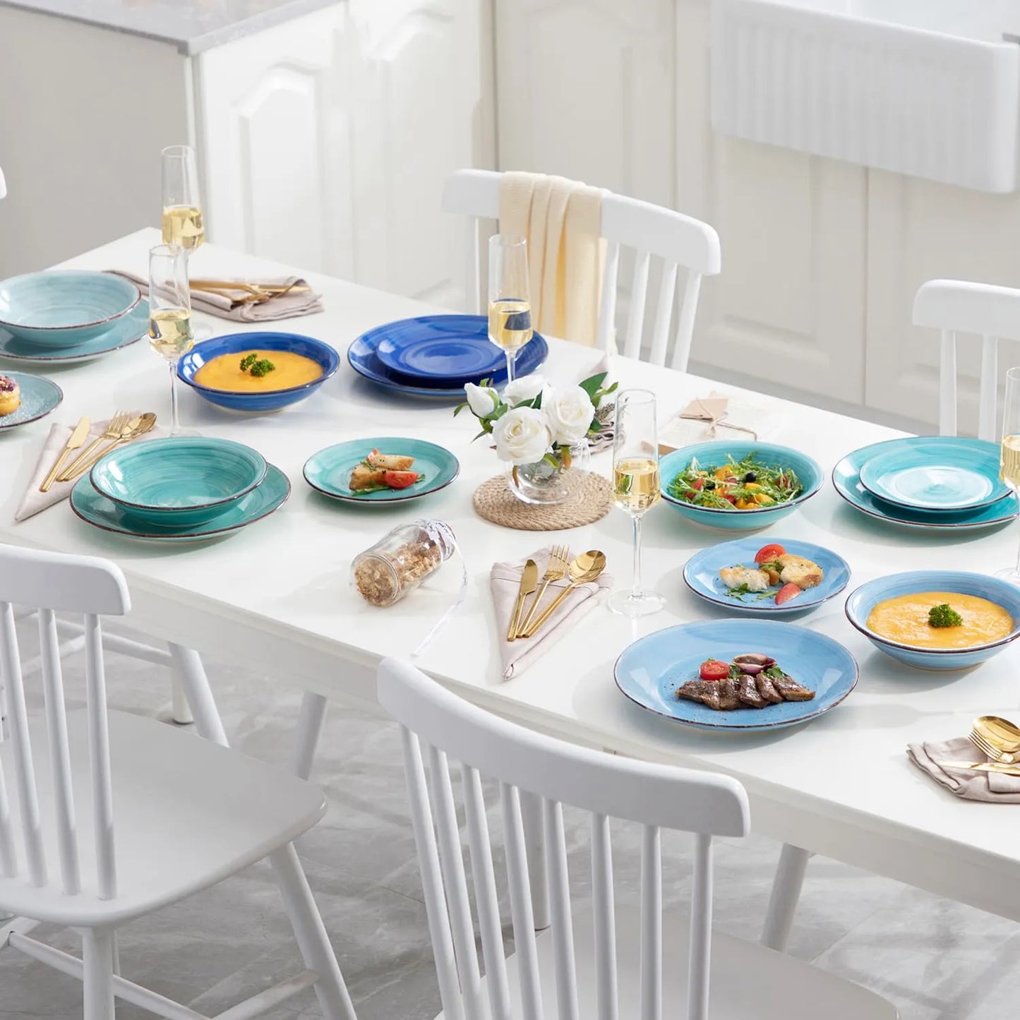 "Circle" collection | 18/36-piece tableware set | Shades of blue | Stoneware