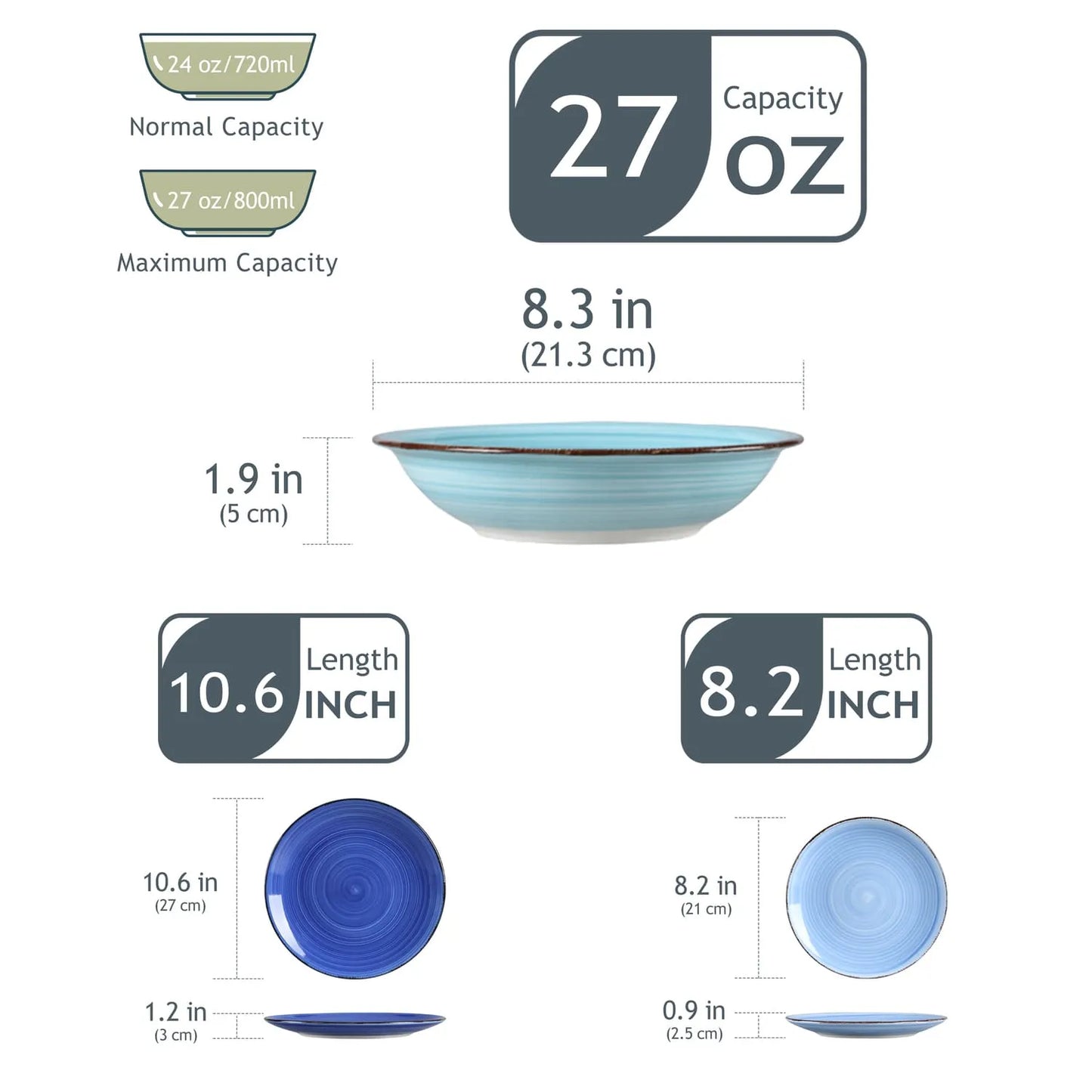 "Circle" collection | 18/36-piece tableware set | Shades of blue | Stoneware