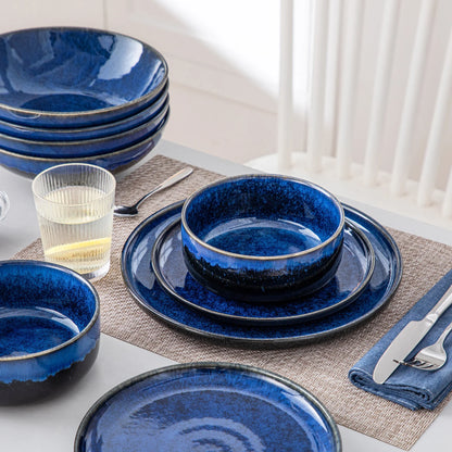 "Color - Pure" Kollektion | abgerundet | 24/48-tlg. Geschirr Set | Blau | Steingut - Töpferkunst | Steingut Geschirrsets