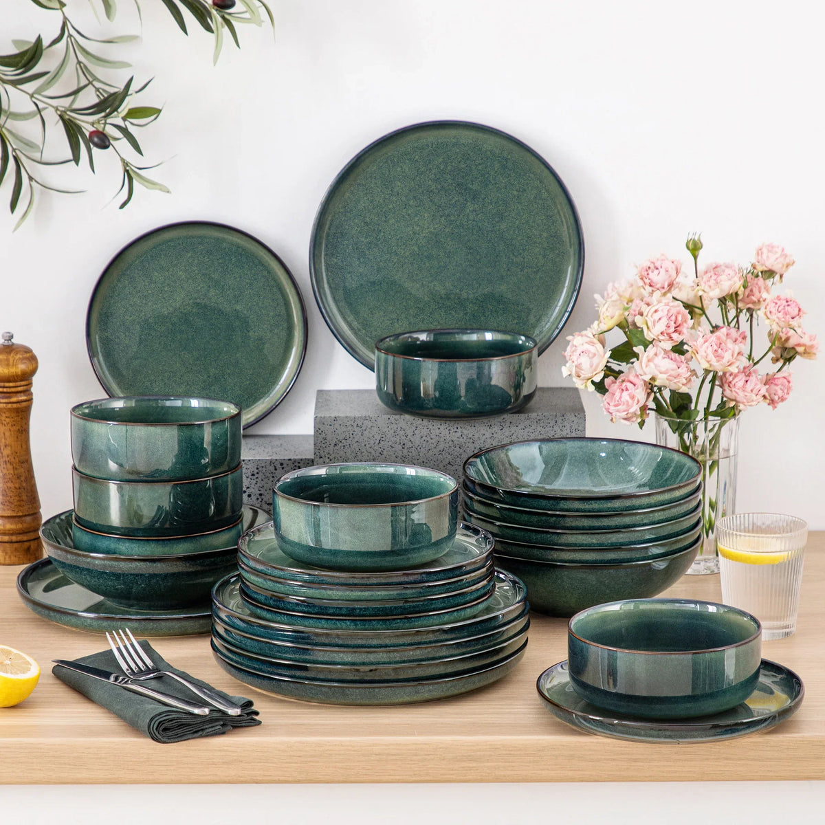 Color Pure Geschirrset Grün 24/48 tlg – Töpferkunst